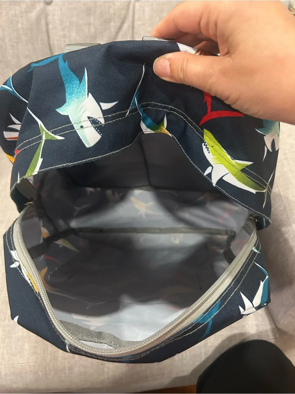 L.L. Bean Navy Shark Print Backpack - Multicolor Sharks